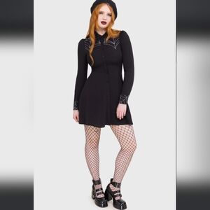 Killstar Black Long Sleeve Dress with Spider Web Accents